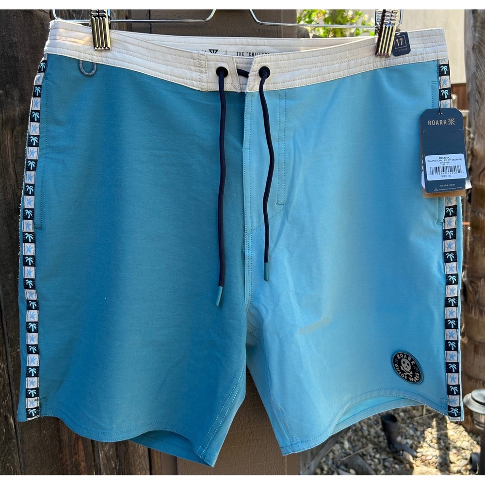 Roark Chiller 17" Mixtape Boardshorts Mens 32 Hemp Blend Blue NWT